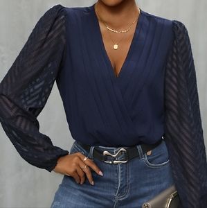 Casey Surplice Bodysuit - Navy